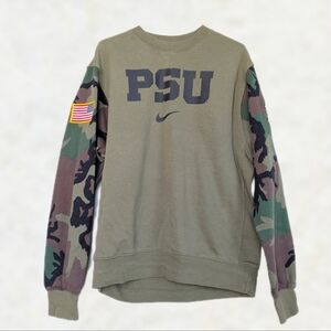 Nike Penn State Sweatshirt Military Appreciation Olive Camo Sleeve Flag Patch -M